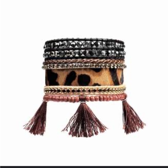 Victoria Emerson Leopard Print Cuff stacking Bracelet Gold Crystal Boho - Picture 2 of 8